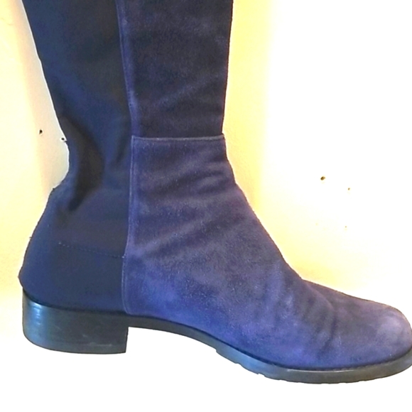 STUART WEITZMAN 50/50 Navy BLUE Suede Black Stretch Back Comfy Iconic OTK BOOT 7 - Picture 6 of 16